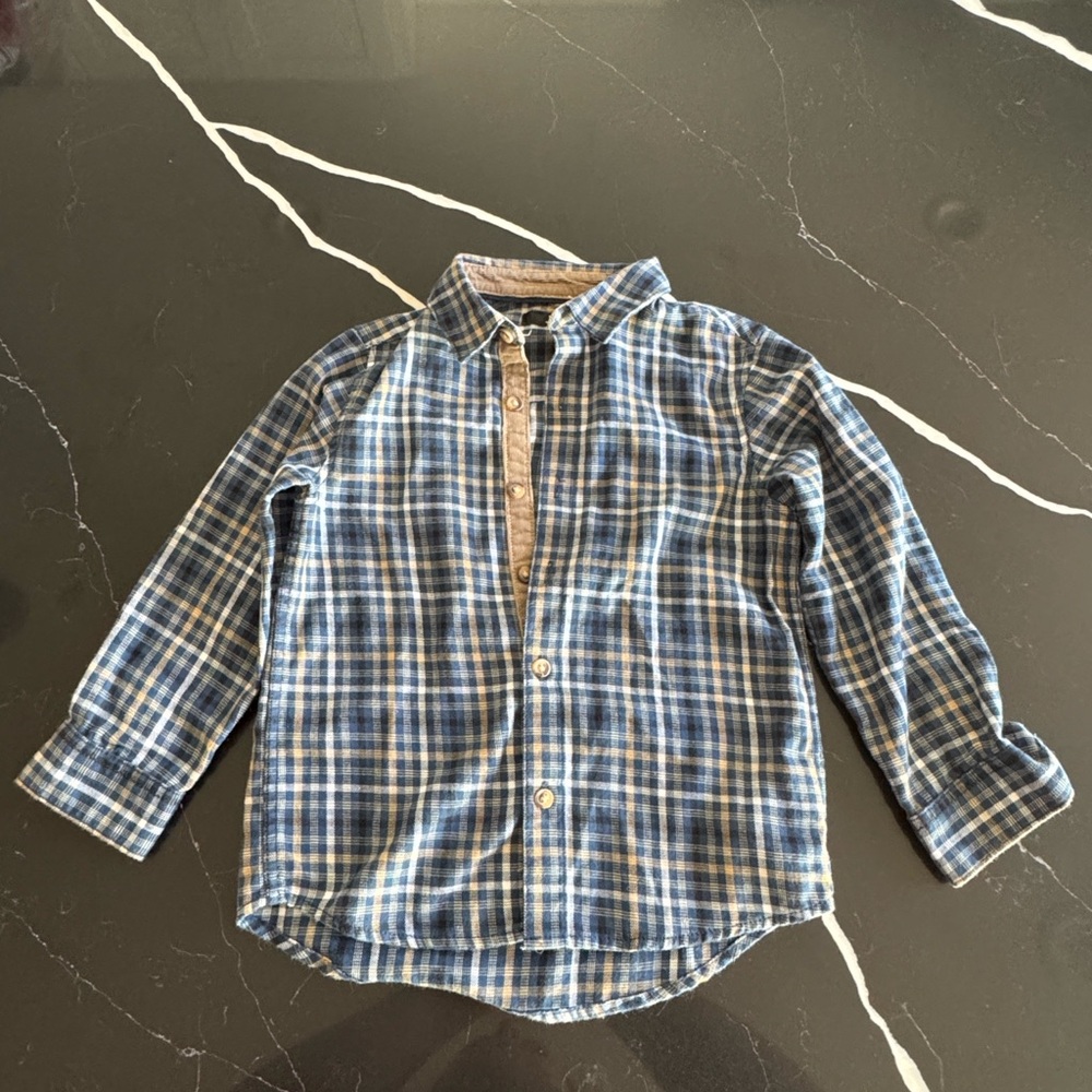 Next Blue and Tan Plaid Kids Button Down Shirt